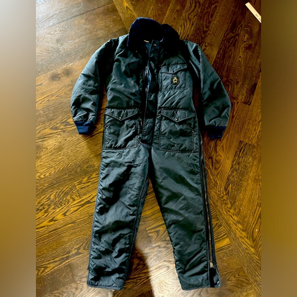 Vintage medium Refrigiwear winter snowsuit blue double zip leg snowmobile ice
